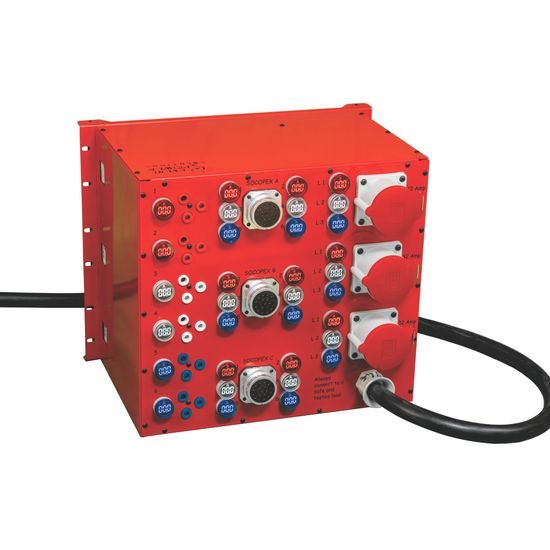 63 Amp Db 3 x 32A 3Phase / 3 x Socapex / 6 x 15A outs with Amp meters